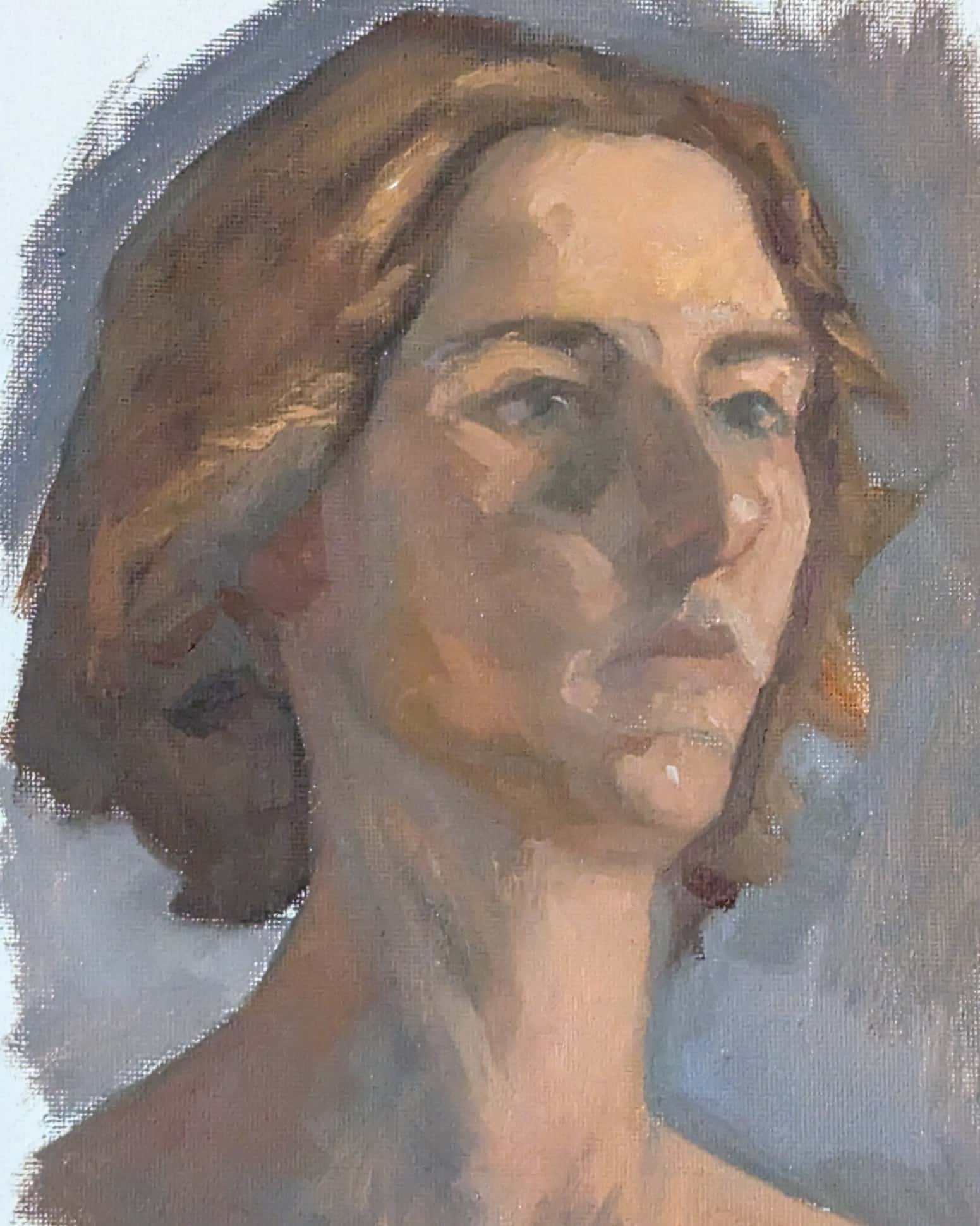 Peinture à l'huile, portrait de Nathan, fond gris