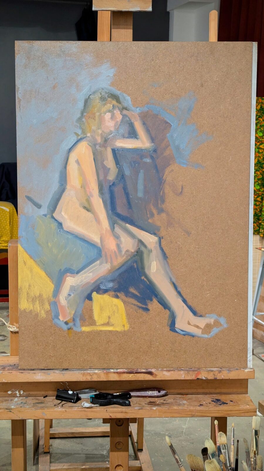 Eva peinture en cours, huile sur bois